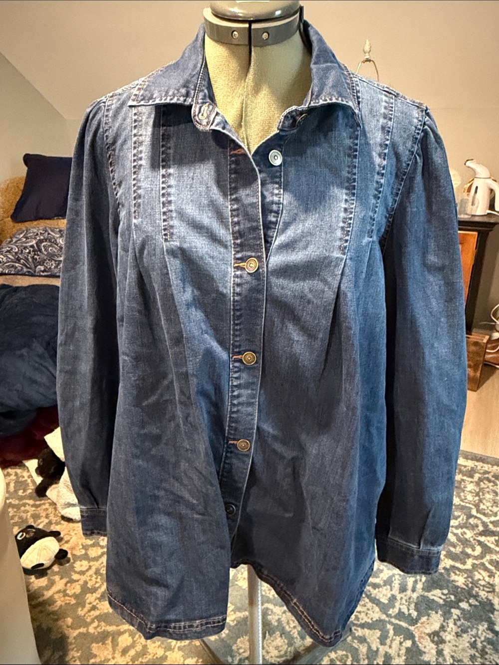 LOGO by Lori Goldstein Denim Button-Down Shirt - Blue